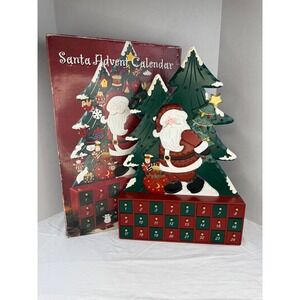 Santa Advent Calendar Wooden 24 Drawer Christmas Countdown with Ornaments Box